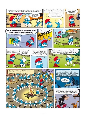 Buchcover und Innenansicht für das Buch: Die Schlümpp uff Hessisch: Schlumppelinsche mescht Rabbatz