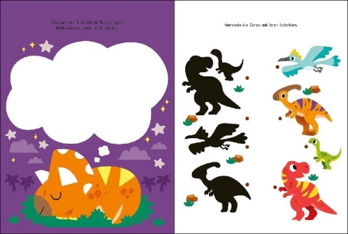 Buchcover und Innenansicht für das Buch: Mes Autocollants Scintillants - Les Dinosaures