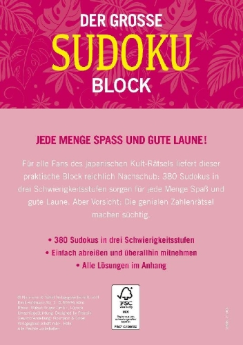 Buchcover und Innenansicht für das Buch: Der große Sudoku Block Band 6