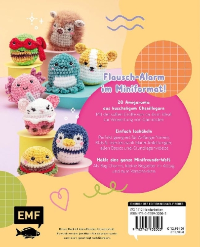 Buchcover und Innenansicht für das Buch: Pocket-Squishys häkeln - Kleine Plüschtiere für Squishmallow- und Micromallow-Fans