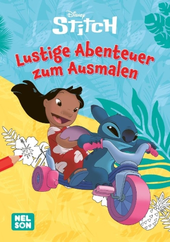 Buchcover und Innenansicht für das Buch: Disney Kreative Beschäftigung: Stitch: Lustige Abenteuer zum Ausmalen