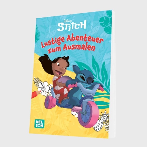 Buchcover und Innenansicht für das Buch: Disney Kreative Beschäftigung: Stitch: Lustige Abenteuer zum Ausmalen
