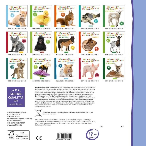 Buchcover und Innenansicht für das Buch: Hör mal rein, wer kann das sein? - Zootiere