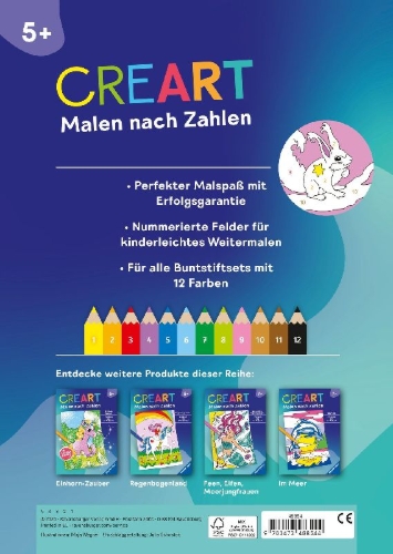 Buchcover und Innenansicht für das Buch: CreArt Malen nach Zahlen ab 5 - Elfen und Feen im Zauberwald