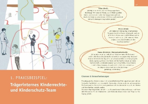 Buchcover und Innenansicht für das Buch: Kinderschutz im Ganztag. Best Practice