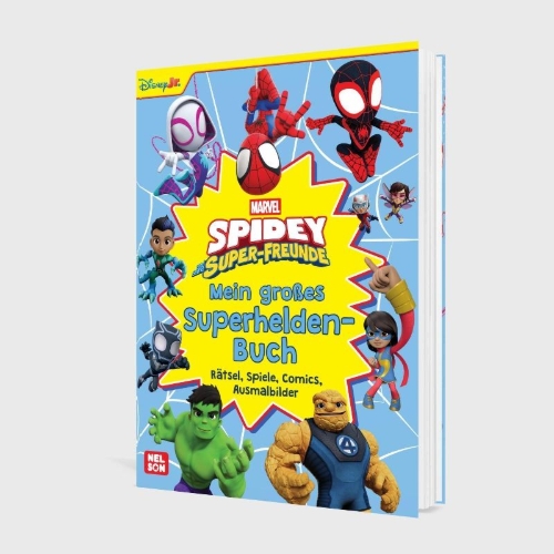 Buchcover und Innenansicht für das Buch: Spidey und seine Super-Freunde: Mein großes Superhelden-Buch