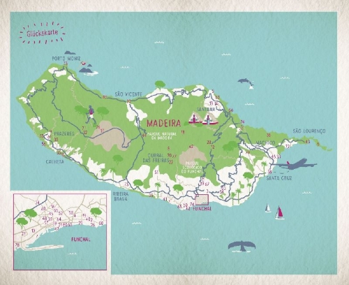 Buchcover und Innenansicht für das Buch: Glücksorte auf Madeira