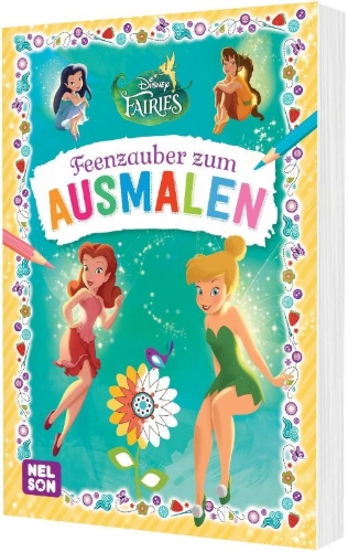 Buchcover und Innenansicht für das Buch: Disney Kreative Beschäftigung: Disney Fairies: Feenzauber zum Ausmalen