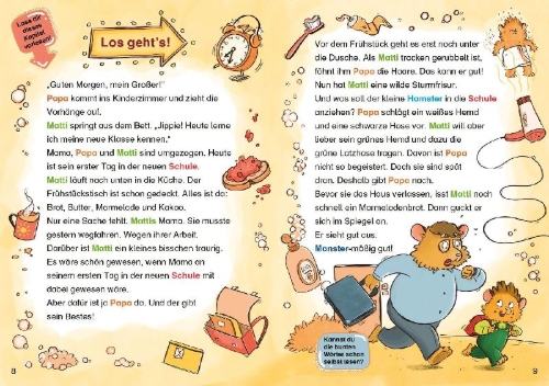 Buchcover und Innenansicht für das Buch: Erster Schultag unter Monstern