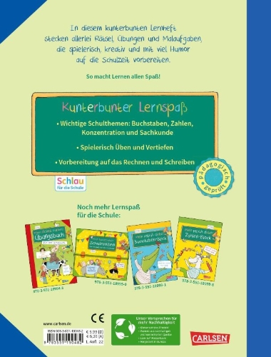 Buchcover und Innenansicht für das Buch: Schlau für die Schule: Mein kunterbuntes dickes Lernheft: Buchstaben und Zahlen