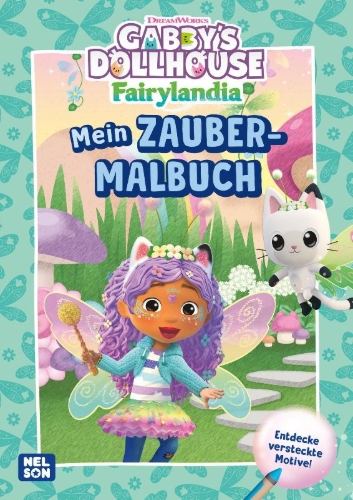 Buchcover und Innenansicht für das Buch: Gabby's Dollhouse: Mein Zaubermalbuch