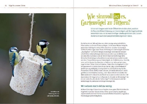 Buchcover und Innenansicht für das Buch: Vögel füttern im Garten