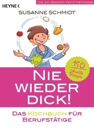 Buchcover und Innenansicht für das Buch: Nie wieder dick - Das Kochbuch für Berufstätige