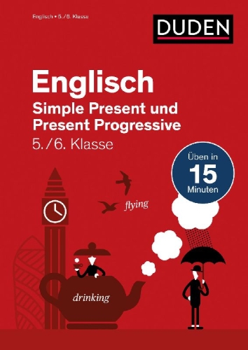 Buchcover und Innenansicht für das Buch: Englisch in 15 Min - Simple Present und Present Progressive 5./6. Klasse