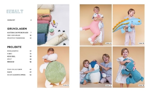 Buchcover und Innenansicht für das Buch: Kuschelgiganten nähen: Coole BigFriends im Skandi-Look