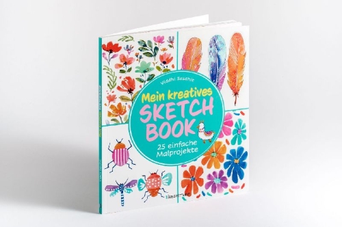 Buchcover und Innenansicht für das Buch: Mein kreatives Sketchbook -  25 einfache Malprojekte