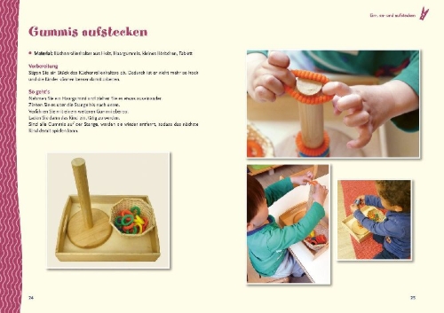 Buchcover und Innenansicht für das Buch: Spielen mit Krippenkindern: Aktionstabletts