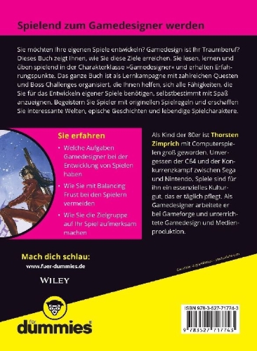 Buchcover und Innenansicht für das Buch: Gamedesign und Spieleentwicklung für Dummies