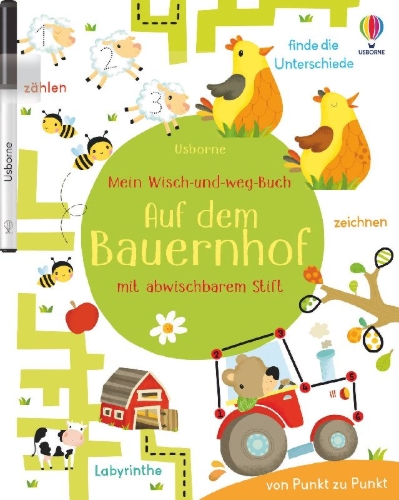 Buchcover und Innenansicht für das Buch: Mein Wisch-und-weg-Buch: Auf dem Bauernhof