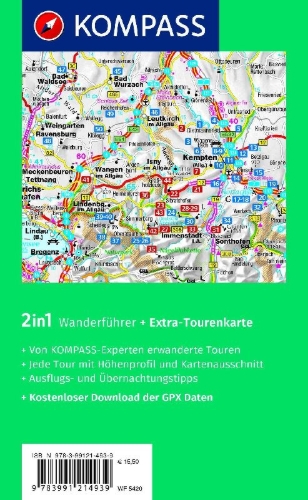 Buchcover und Innenansicht für das Buch: KOMPASS Wanderführer Oberallgäu, 50 Touren zwischen Bodensee, Kempten und Pfronten, mit Extra-Tourenkarte