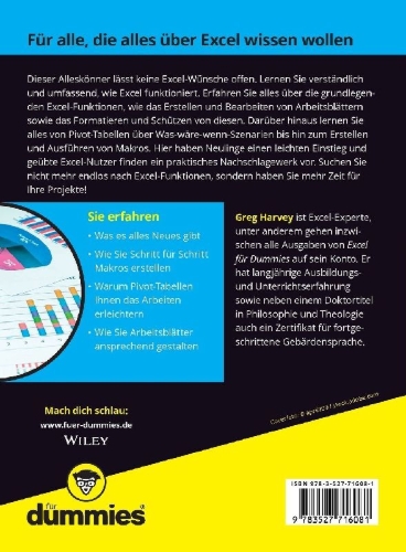Buchcover und Innenansicht für das Buch: Excel 2019 Alles in einem Band für Dummies