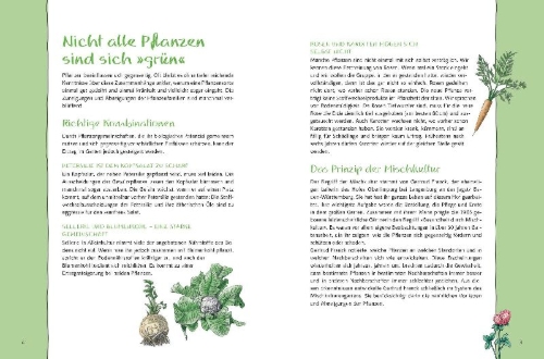 Buchcover und Innenansicht für das Buch: Ökologisch gärtnern mit Mischkultur.