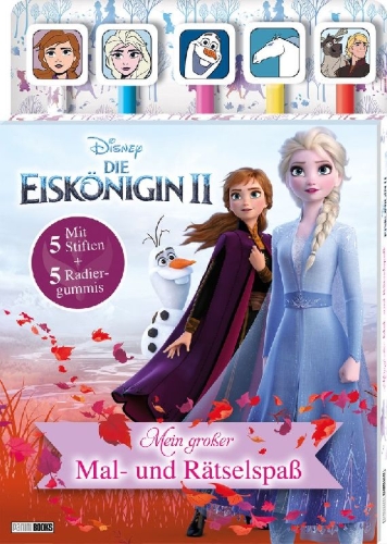 Buchcover und Innenansicht für das Buch: Disney Die Eiskönigin 2: Mein großer Mal- und Rätselspaß
