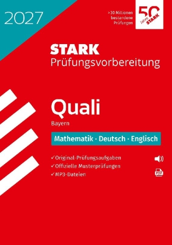 Buchcover und Innenansicht für das Buch: STARK Mathematik, Deutsch, Englisch 9. Klasse - Quali Mittelschule 2027 Bayern - Prüfungsvorbereitung