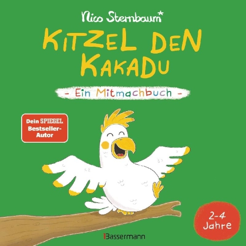 Buchcover und Innenansicht für das Buch: Kitzel den Kakadu - Ein Mitmachbuch zum Schütteln, Schaukeln, Pusten, Klopfen und sehen, was dann passiert. Von 2 bis 4 Jahren. Vom Bestsellerautoren (Schüttel den Apfelbaum)