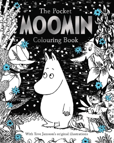 Buchcover und Innenansicht für das Buch: The Pocket Moomin Colouring Book