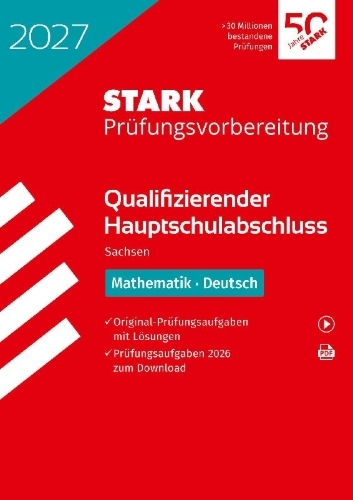 Buchcover und Innenansicht für das Buch: STARK Mathematik, Deutsch - Qualifizierender Hauptschulabschluss 2027 Sachsen - Prüfungsvorbereitung