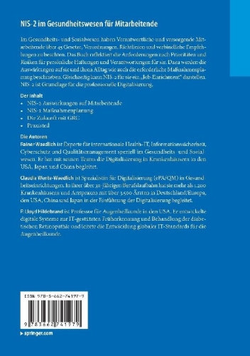 Buchcover und Innenansicht für das Buch: NIS-2 im Gesundheitswesen für Mitarbeitende