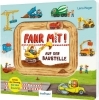 Buchcover und Innenansicht für das Buch: Meine Schiebebahn-Pappe (Soundbuch): Fahr mit auf der Baustelle