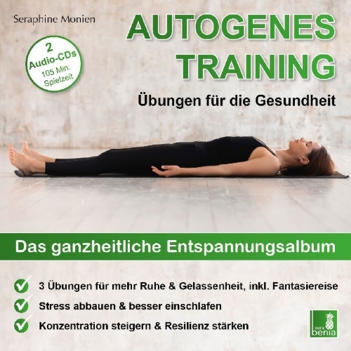 Buchcover und Innenansicht für das Buch: Autogenes Training | Übungen für die Gesundheit | 3 Entspannungsübungen mit Entspannungsmusik | 2 CDs {Tiefenentspannung, vegetatives Nervensystem beruhigen, Stressabbau, Konzentration steigern}