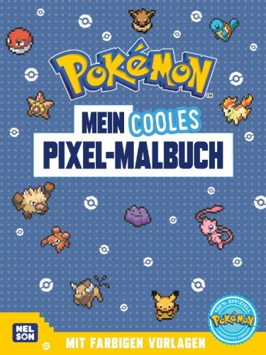 Buchcover und Innenansicht für das Buch: Pokémon Activity-Buch: Mein cooles Pixel-Malbuch