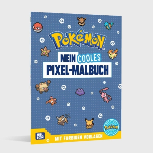 Buchcover und Innenansicht für das Buch: Pokémon Activity-Buch: Mein cooles Pixel-Malbuch