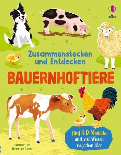 Buchcover und Innenansicht für das Buch: Zusammenstecken und Entdecken: Bauernhoftiere