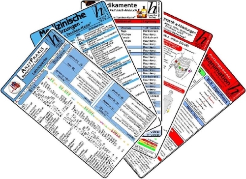 Buchcover und Innenansicht für das Buch: Arztpraxis Karten-Set - praktisches Set mit Laborwerten, Medikamenten-Haltbarkeit, Reanimation, EKG Auswertung & med. Abkürzungen
