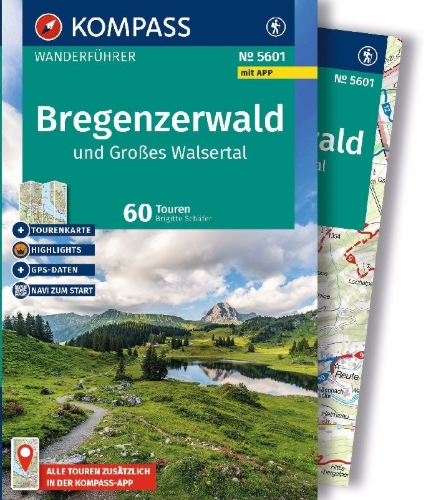 Buchcover und Innenansicht für das Buch: KOMPASS Wanderführer Bregenzerwald und Großes Walsertal, 60 Touren mit Extra-Tourenkarte