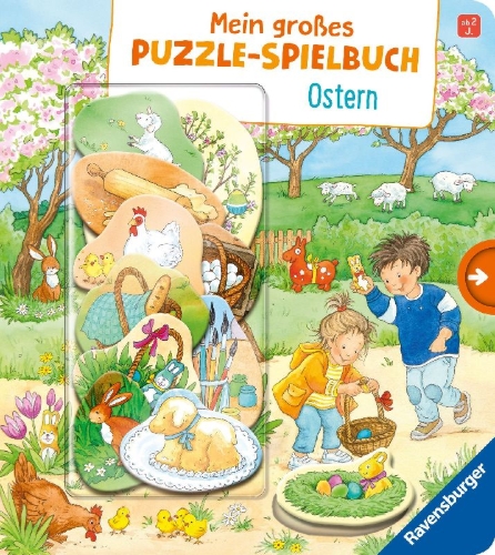 Buchcover und Innenansicht für das Buch: Mein großes Puzzle-Spielbuch - Ostern
