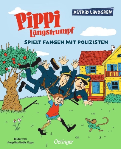 Buchcover und Innenansicht für das Buch: Pippi leker kull med poliser