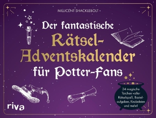 Buchcover und Innenansicht für das Buch: Der fantastische Rätsel-Adventskalender für Potter-Fans