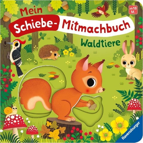 Buchcover und Innenansicht für das Buch: Mein Schiebe-Mitmachbuch - Waldtiere