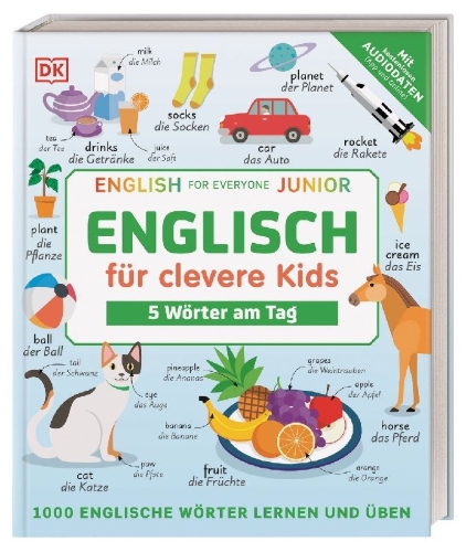 Buchcover und Innenansicht für das Buch: Englisch für clevere Kids - 5 Wörter am Tag