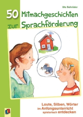 Buchcover und Innenansicht für das Buch: 50 Mitmachgeschichten zur Sprachförderung