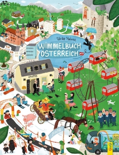 Buchcover und Innenansicht für das Buch: Wimmelbuch Österreich