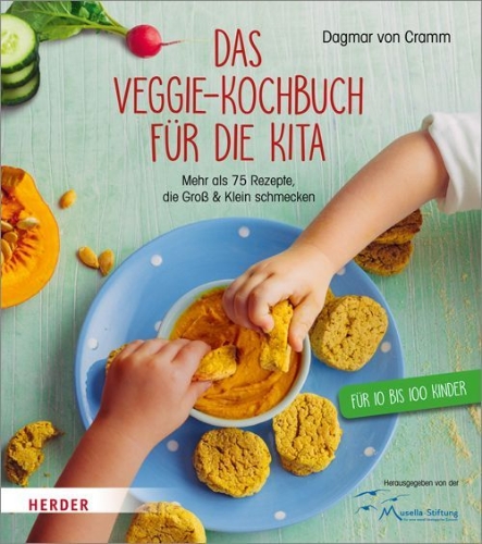 Buchcover und Innenansicht für das Buch: Das Veggie-Kochbuch für die Kita