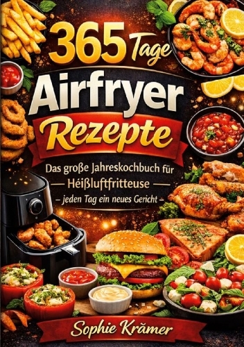 Buchcover und Innenansicht für das Buch: 365 Tage Airfryer Rezepte