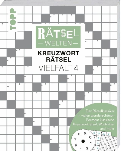 Buchcover und Innenansicht für das Buch: Rätselwelten - Kreuzworträtsel Vielfalt 4 | Der Rätselklassiker in vielen wunderschönen Formen: klassische Kreuzworträtsel, Worträtsel und mehr