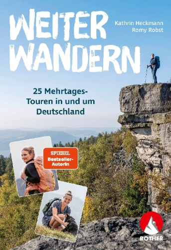 Buchcover und Innenansicht für das Buch: Weiter Wandern. 25 Mehrtagestouren in und um Deutschland